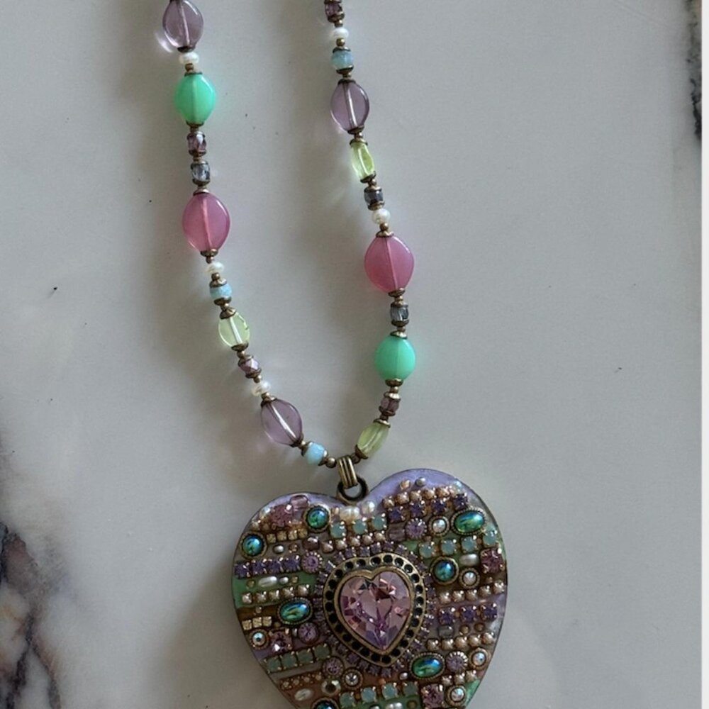 Michal Golan Amethyst Heart Necklace with Multicolored Beads. - Picture 9 of 9